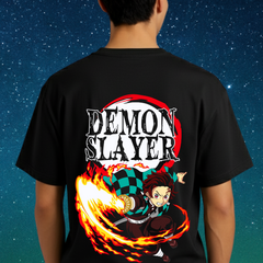 Oversized T-shirt 100% Cotton Round Neck Black Demon Slayer
