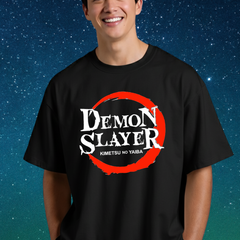 Oversized T-shirt 100% Cotton Round Neck Black Demon Slayer