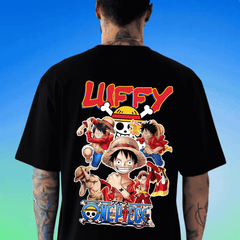 Oversized T-shirt 100% Cotton Round Neck Black Luffy One Piece