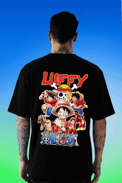 Oversized T-shirt 100% Cotton Round Neck Black Luffy One Piece